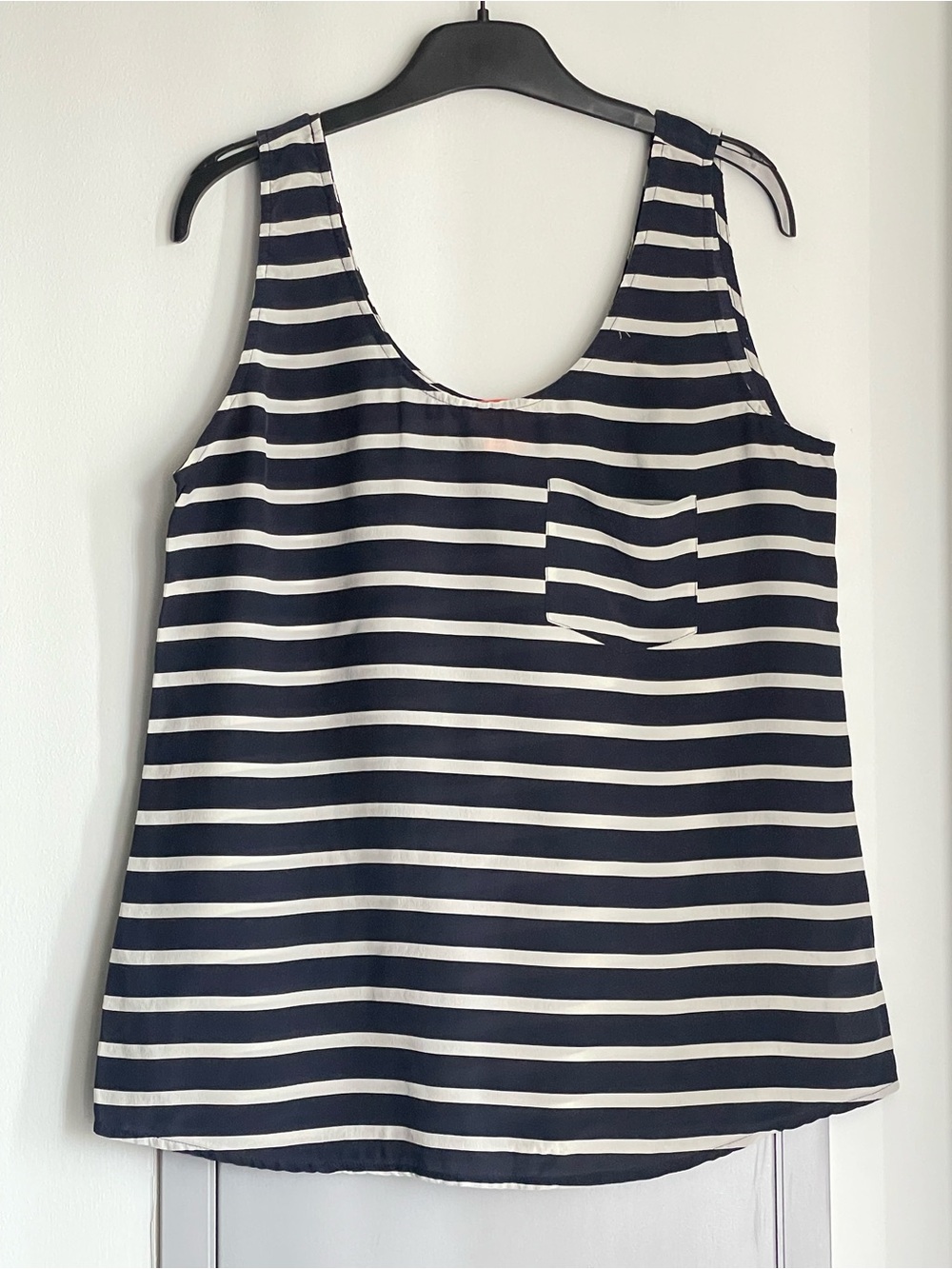 JOE FRESH Black and Cream Striped 100% Silk Tank Top